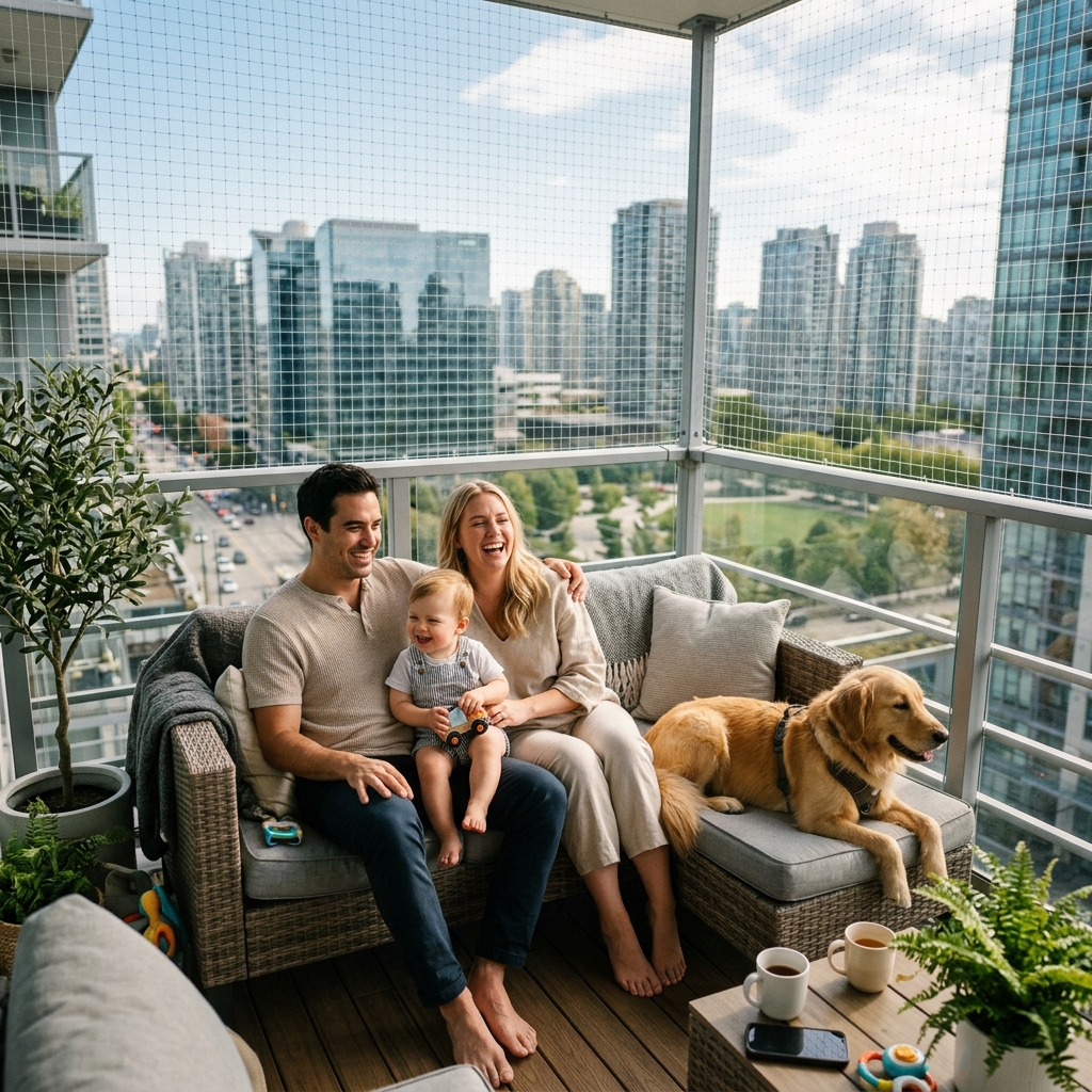 Family enjoying safe balcony