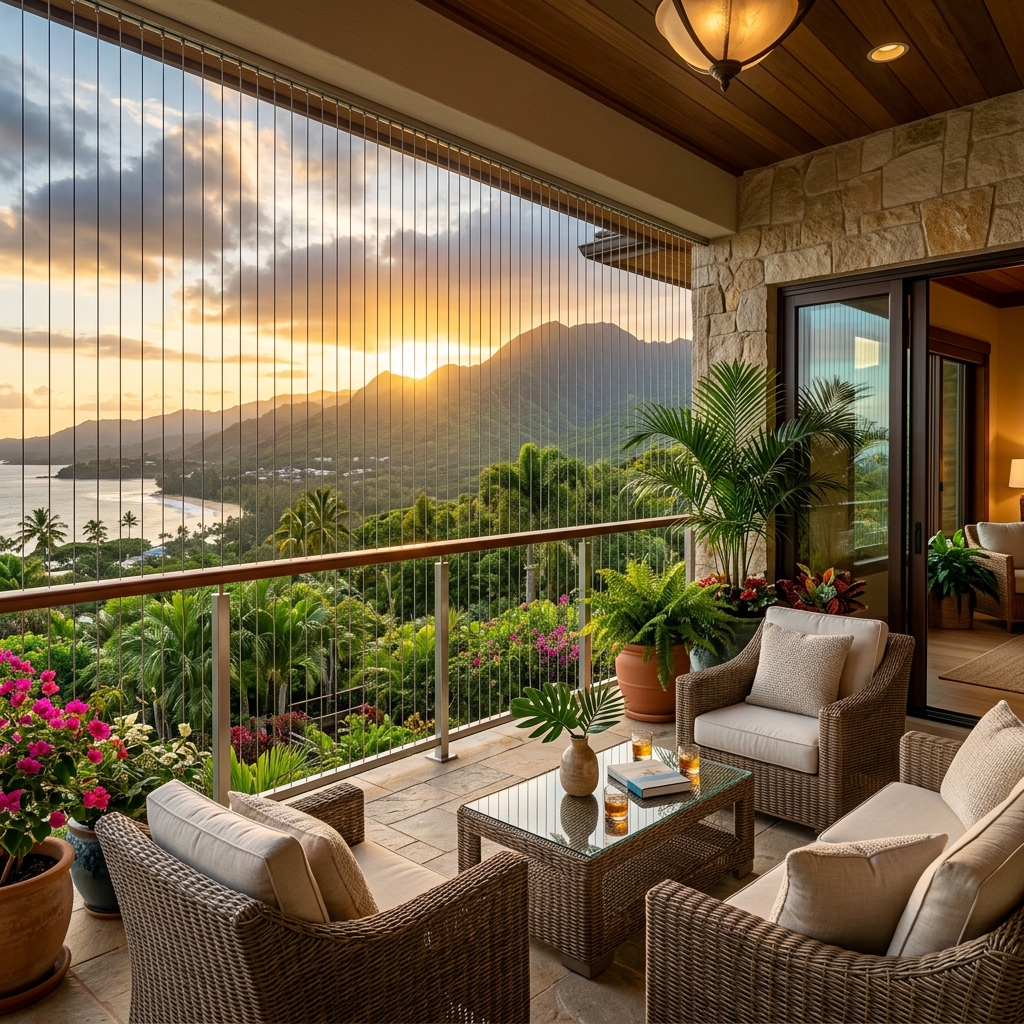 Luxury Villa Balcony with 316 Stainless Steel Invisible Wire Grill