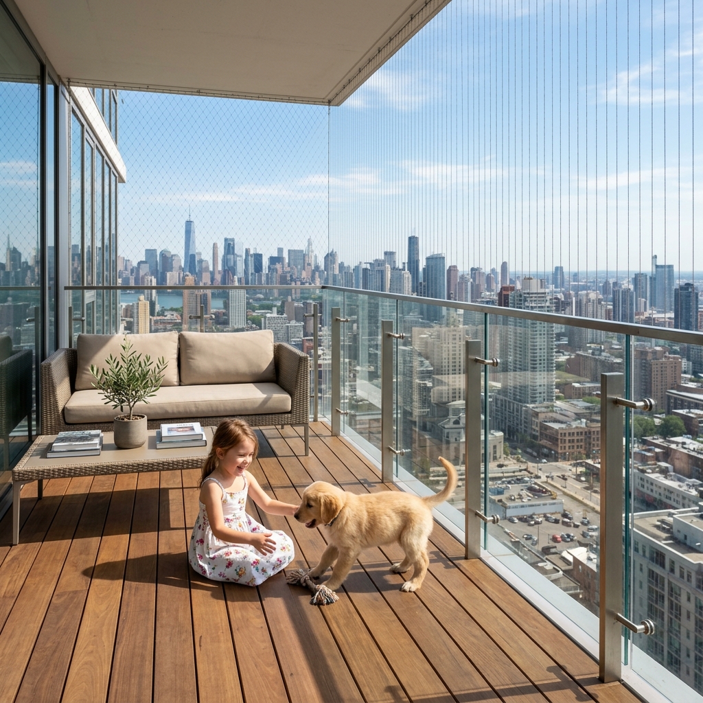 Penthouse Balcony with Transparent Safety Netting